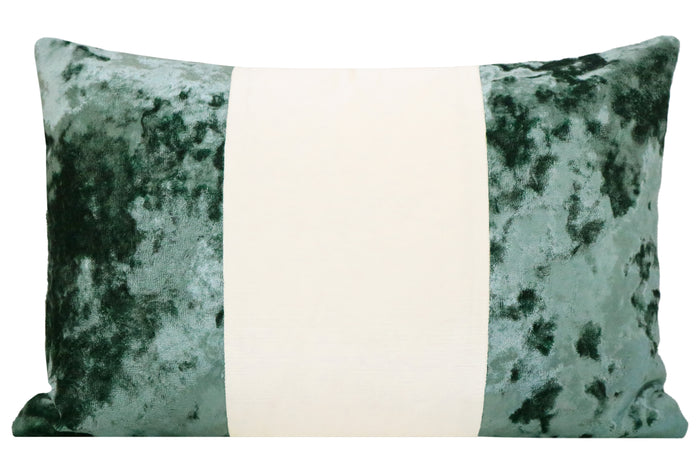 FINAL SALE : 12" X 18" PANEL COLORBLOCK :: LAVISH VELVET // AEGEAN + FAUX SILK VELVET // ALABASTER PILLOW COVER