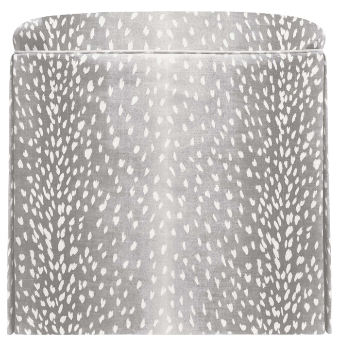 THE SKIRTED OTTOMAN :: ANTELOPE LINEN PRINT // GREY