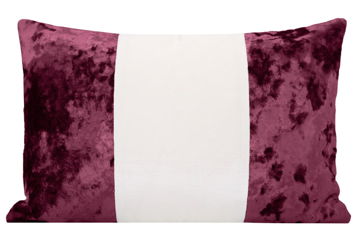 FINAL SALE : PANEL COLORBLOCK :: 12" X 18" LAVISH VELVET // MAGENTA + FAUX SILK // BONE PILLOW COVER