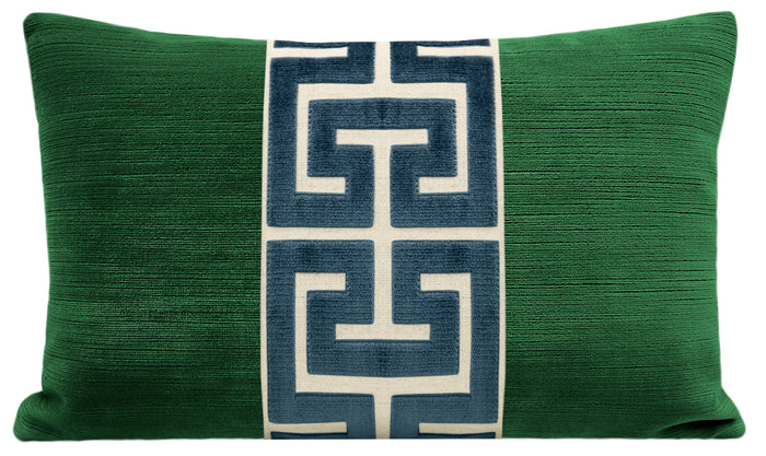 THE LITTLE LUMBAR :: STRIE VELVET // MALACHITE + NAVY BLUE GREEK TRIM