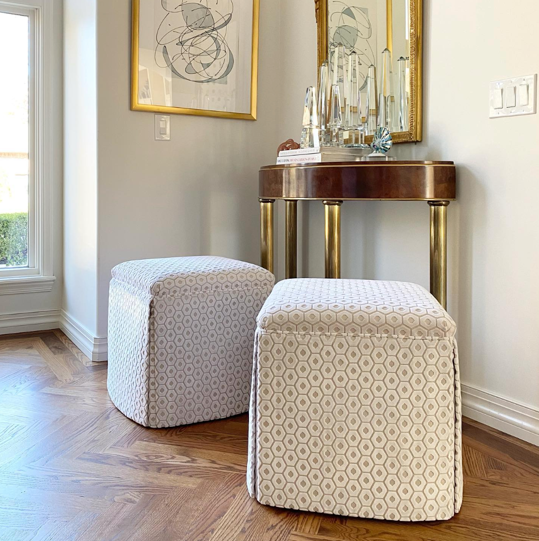 THE SKIRTED OTTOMAN PALOMA CUT VELVET ALABASTER