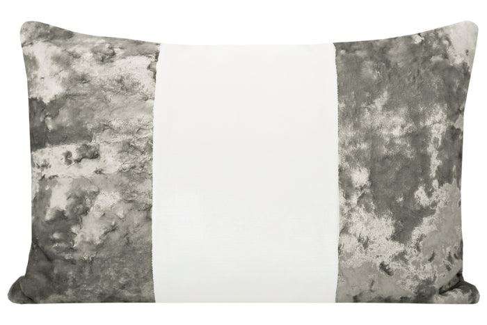 FINAL SALE : 12" X 18" PANEL COLORBLOCK :: LAVISH VELVET // CHROME + FAUX SILK // BONE PILLOW COVER