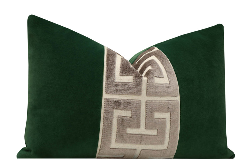 THE LITTLE LUMBAR :: SOCIETY VELVET // EMERALD + TAUPE GREEK TRIM