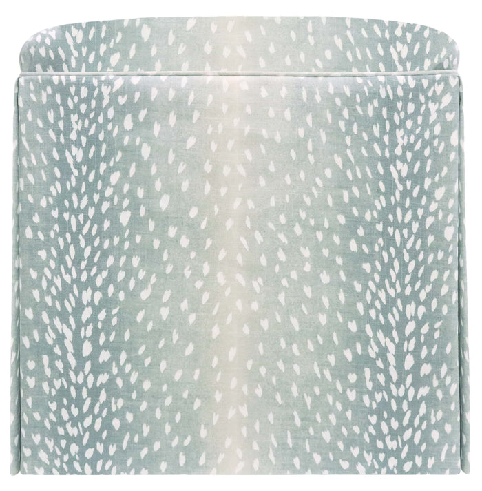 THE SKIRTED OTTOMAN :: ANTELOPE LINEN PRINT // SPA BLUE