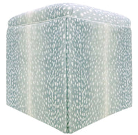 THE SKIRTED OTTOMAN :: ANTELOPE LINEN PRINT // SPA BLUE